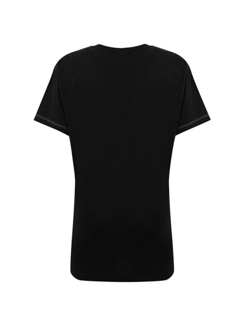 T-shirt in jersey con stampa e bande in raso Nero Elisabetta Franchi | MA03051E2110